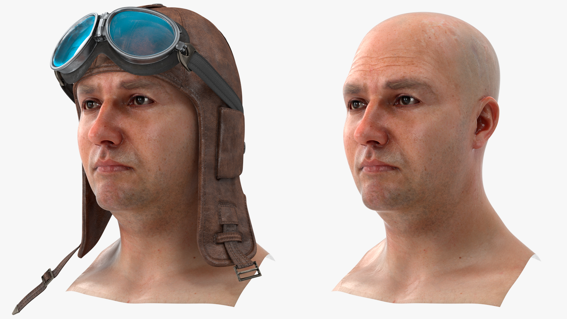 Pilot head with Helmet and Goggles 3D model