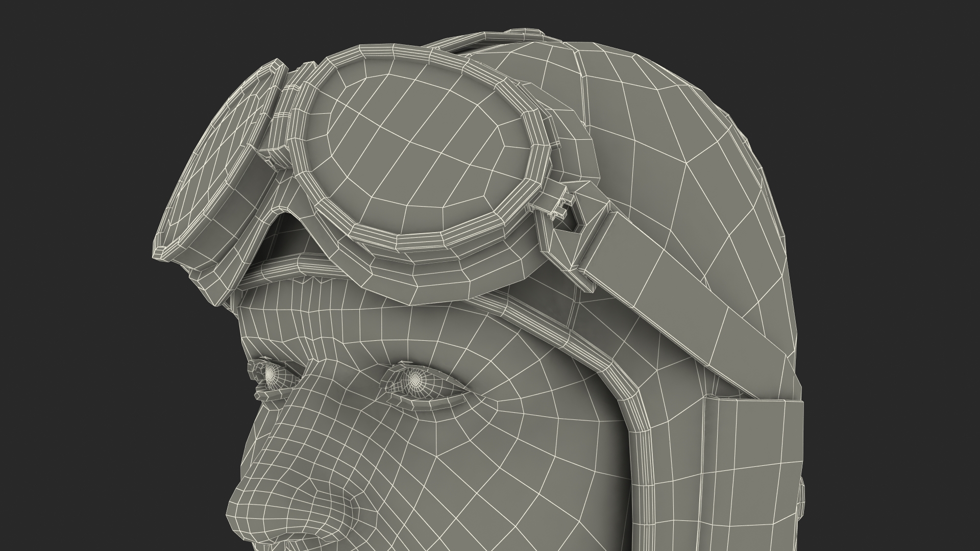 Pilot head with Helmet and Goggles 3D model