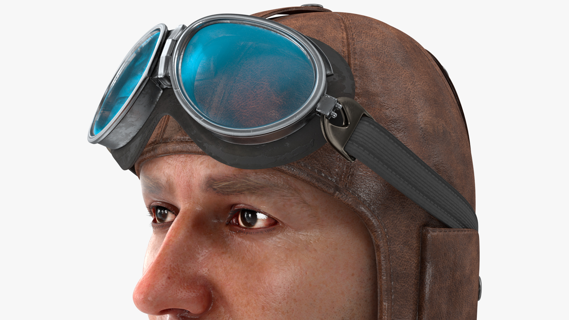 Pilot head with Helmet and Goggles 3D model
