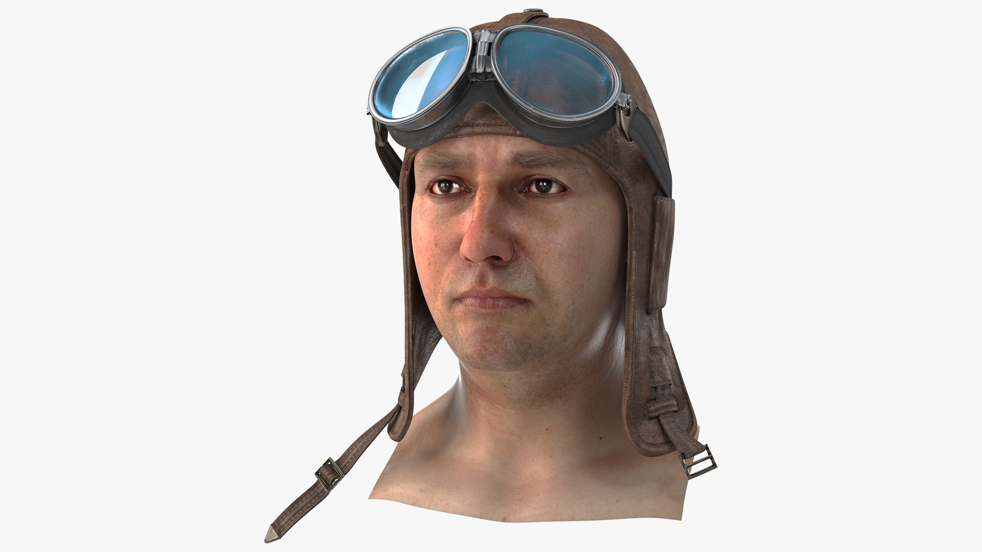 Pilot head with Helmet and Goggles 3D model