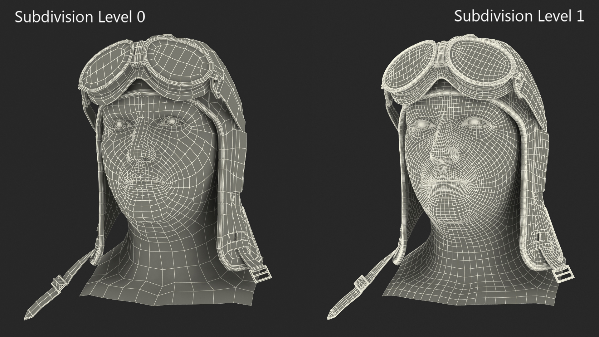 Pilot head with Helmet and Goggles 3D model