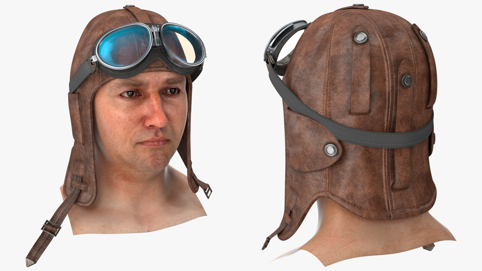 Pilot head with Helmet and Goggles 3D model