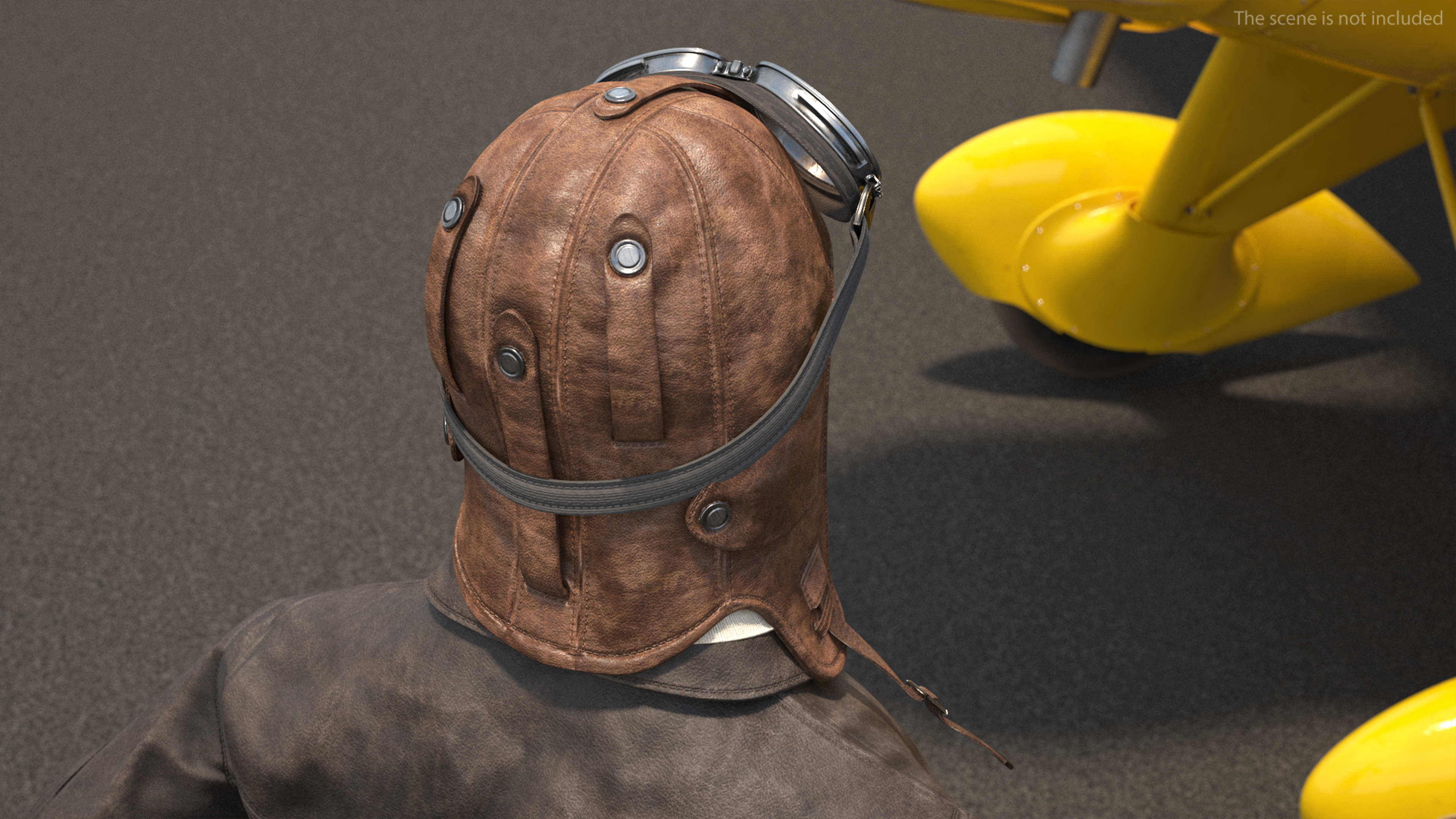 Pilot head with Helmet and Goggles 3D model