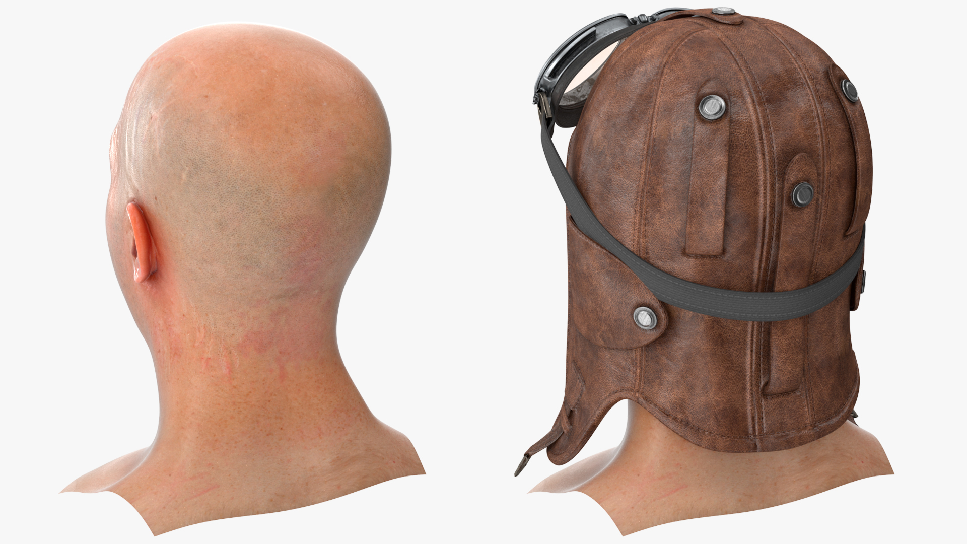 Pilot head with Helmet and Goggles 3D model