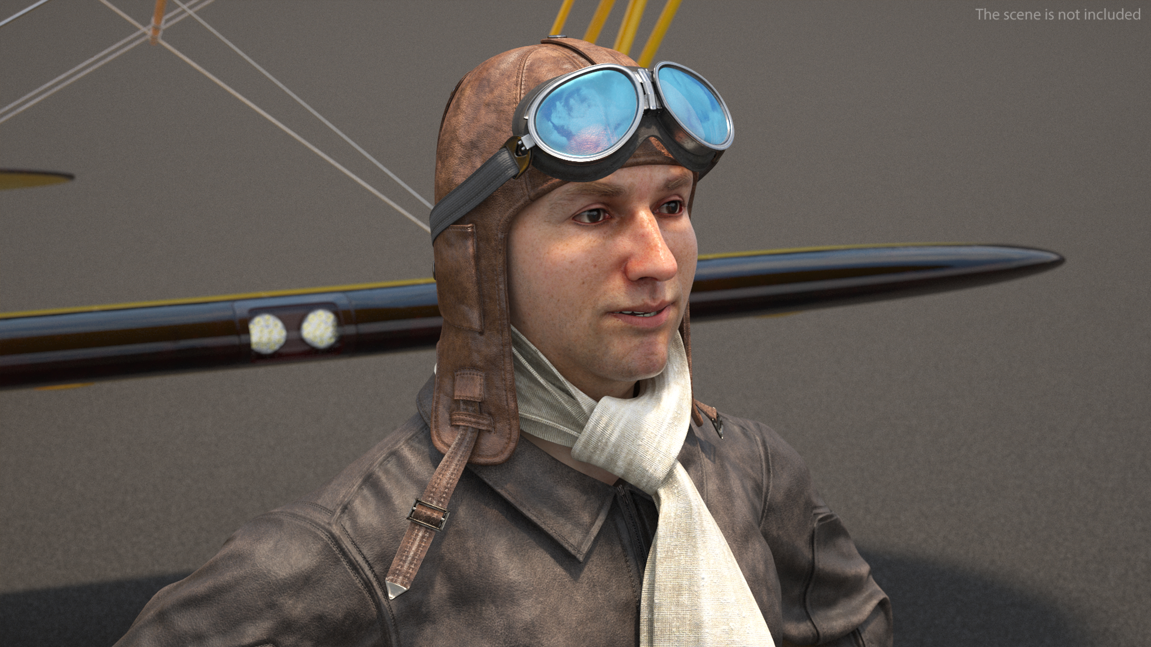 Pilot head with Helmet and Goggles 3D model