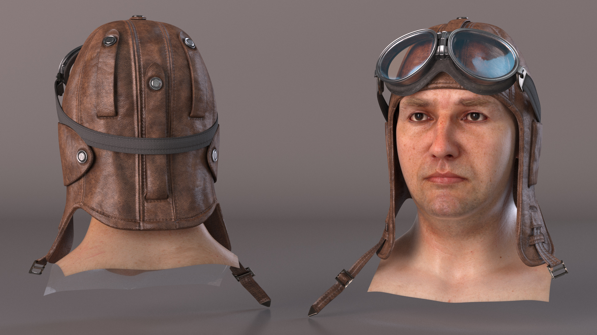 Pilot head with Helmet and Goggles 3D model