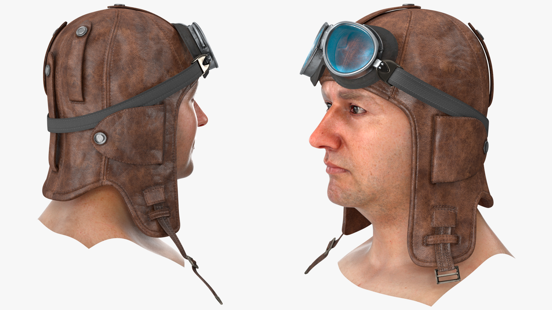 Pilot head with Helmet and Goggles 3D model