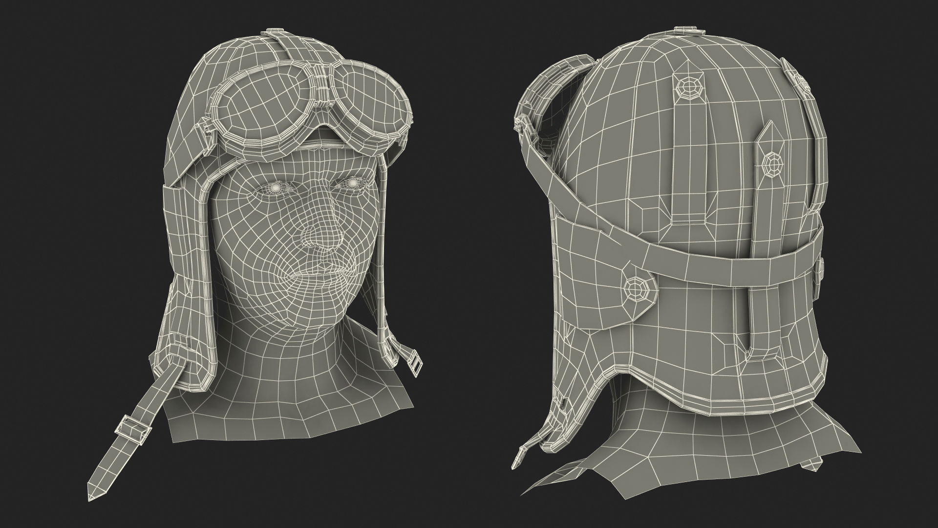 Pilot head with Helmet and Goggles 3D model
