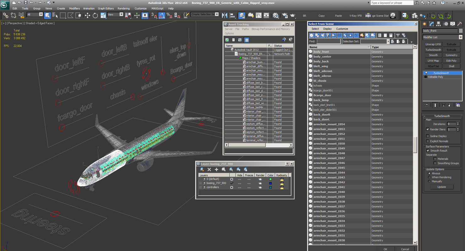 3D Boeing 737 900 ER Generic with Cabin Rigged model