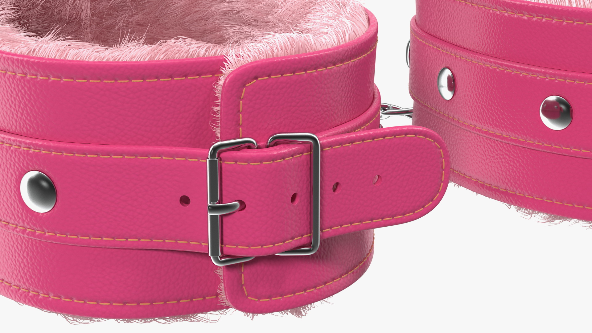 3D Leather Handcuffs Pink with Fur