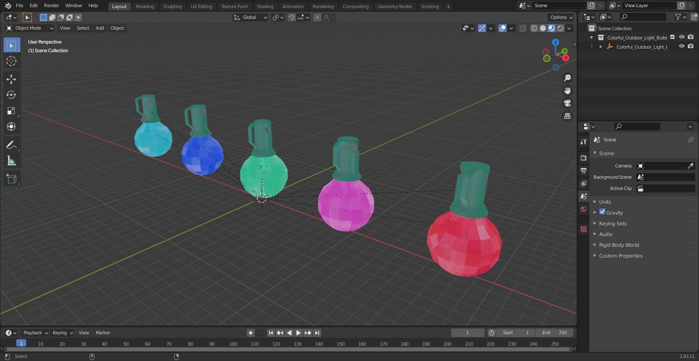 3D Colorful Outdoor Light Bulbs model