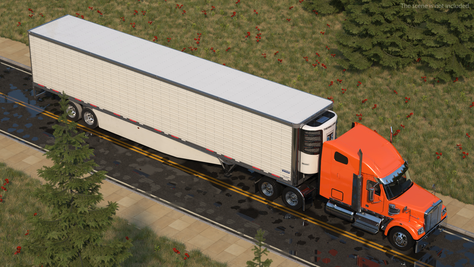 3D Freightliner Truck with Reefer Trailer model