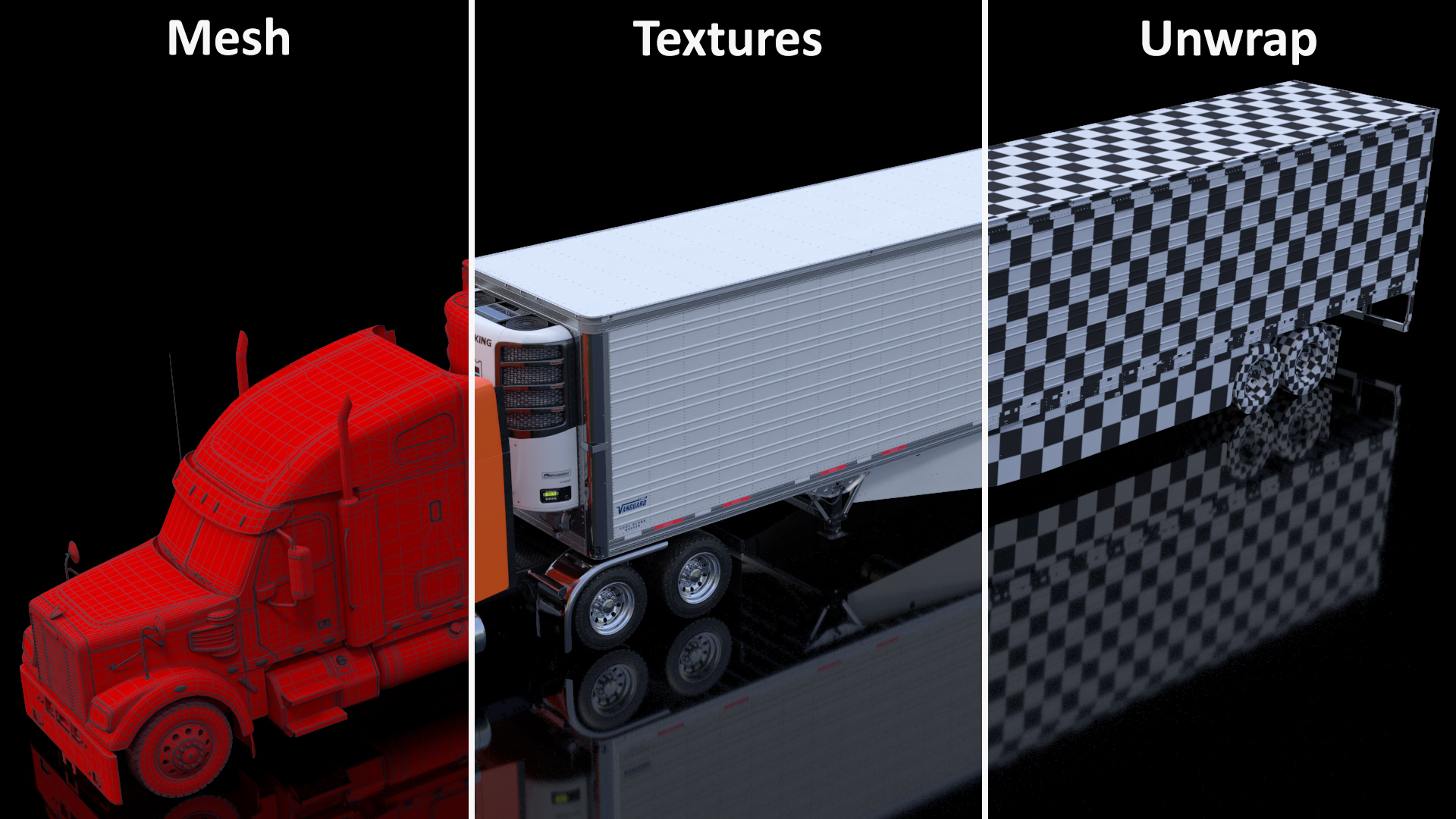 3D Freightliner Truck with Reefer Trailer model