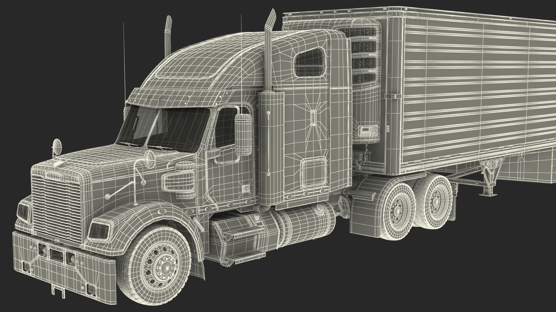 3D Freightliner Truck with Reefer Trailer model