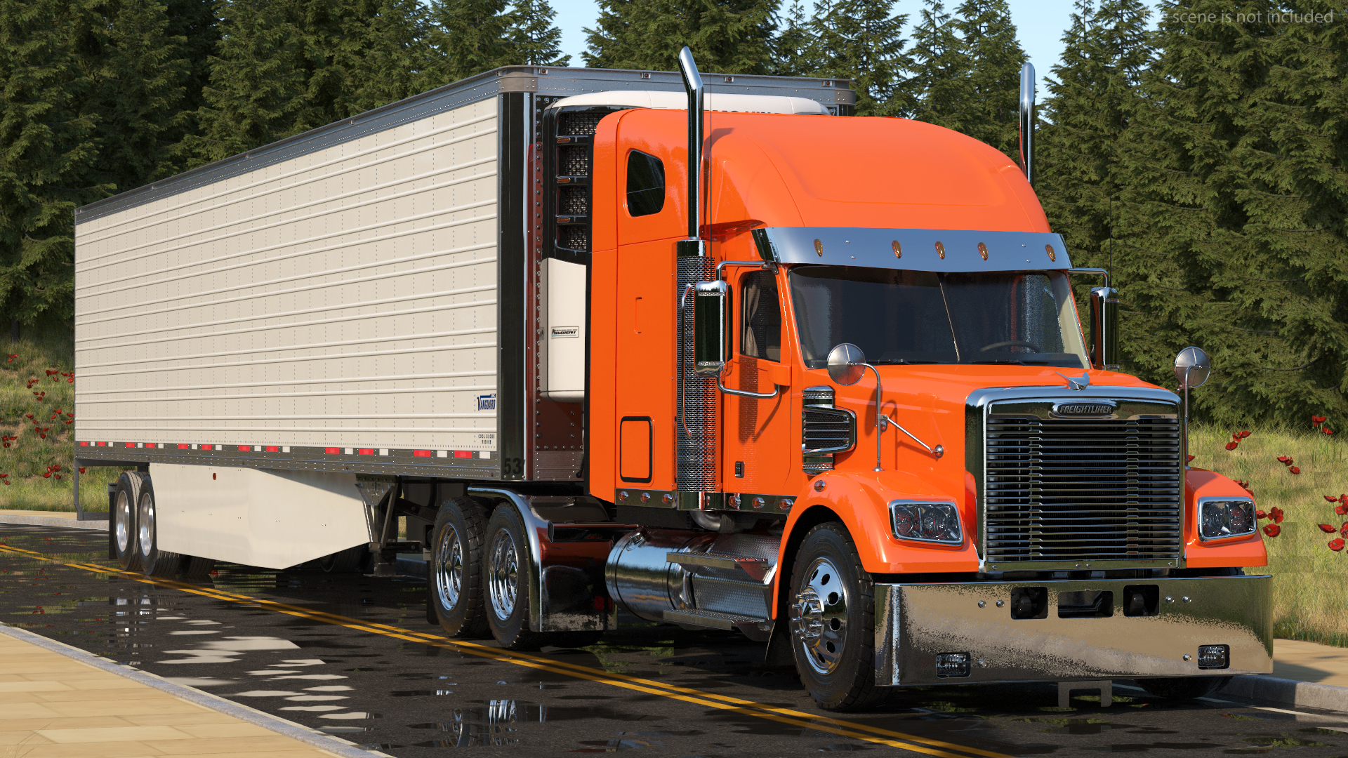 3D Freightliner Truck with Reefer Trailer model