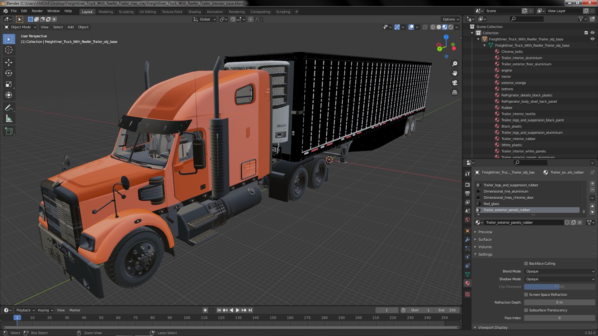 3D Freightliner Truck with Reefer Trailer model