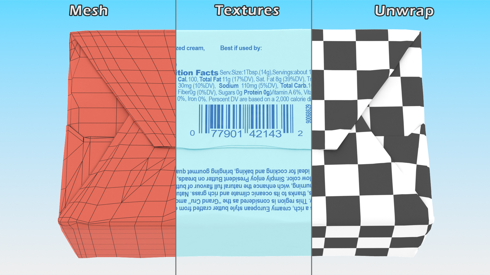 Wrapped Unsalted Cow Milk Butter 3D