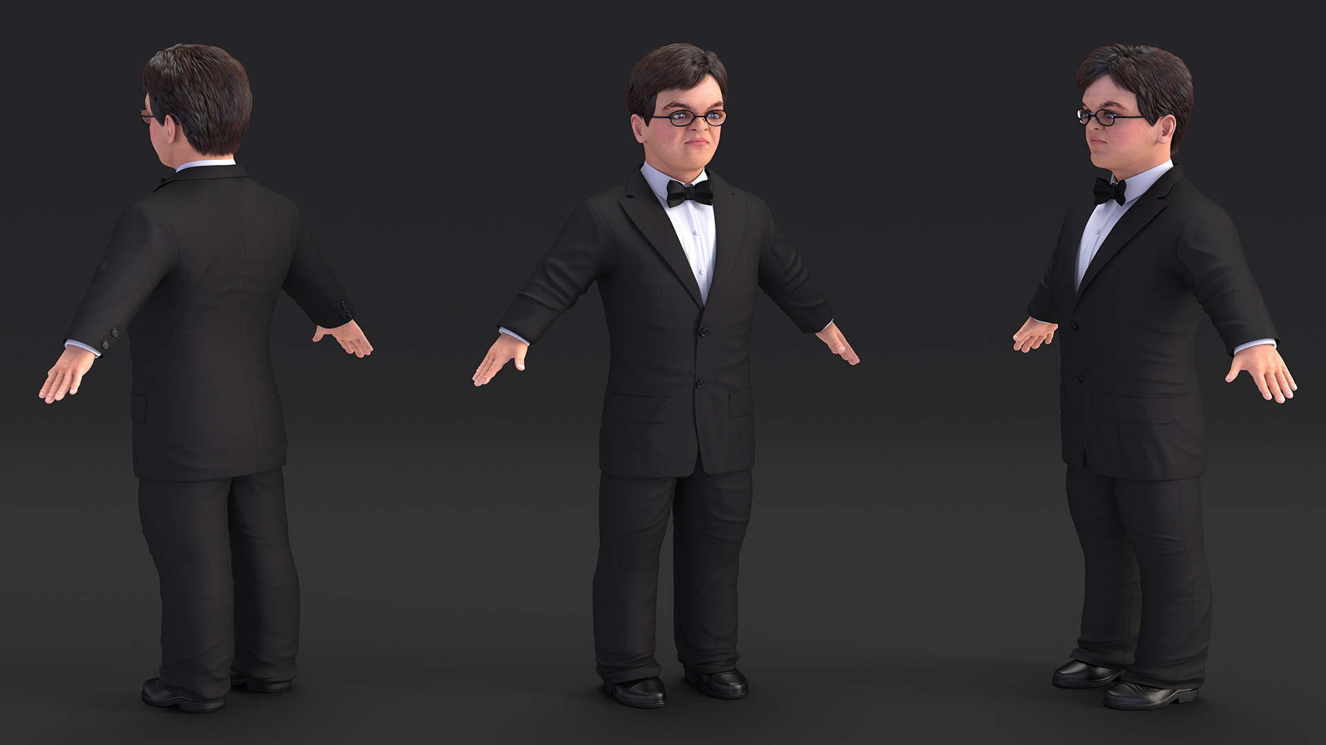 3D model Character Dwarf Man Wearing Formal Suit Rigged for Cinema 4D