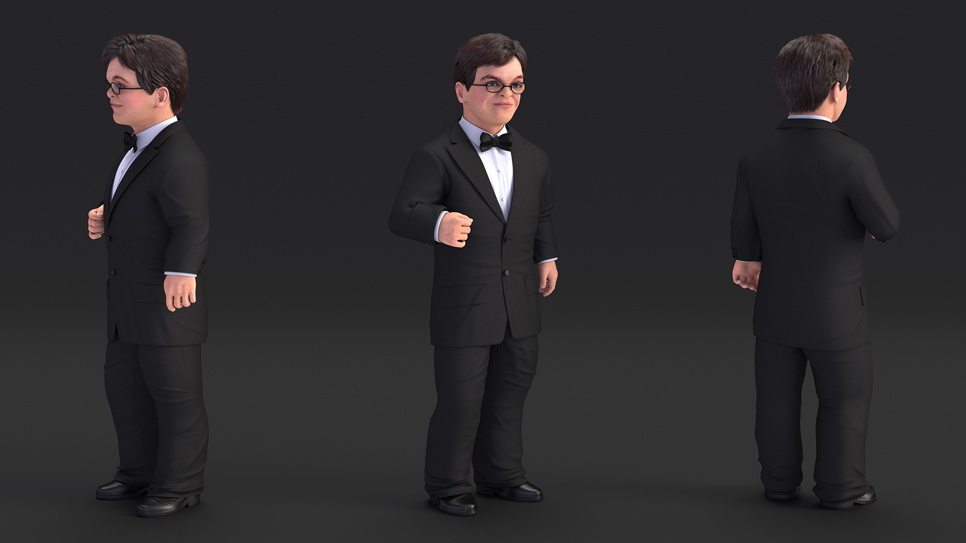 3D model Character Dwarf Man Wearing Formal Suit Rigged for Cinema 4D