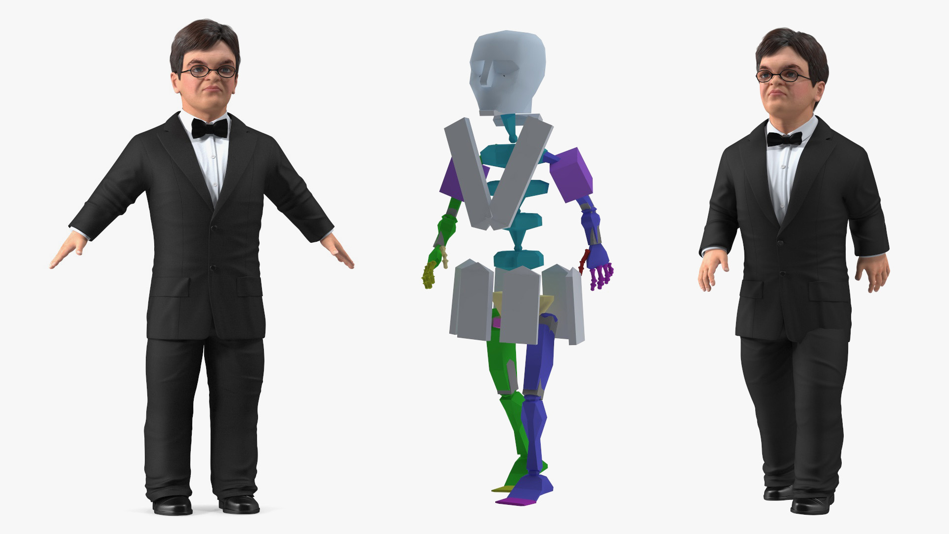 3D model Character Dwarf Man Wearing Formal Suit Rigged for Cinema 4D