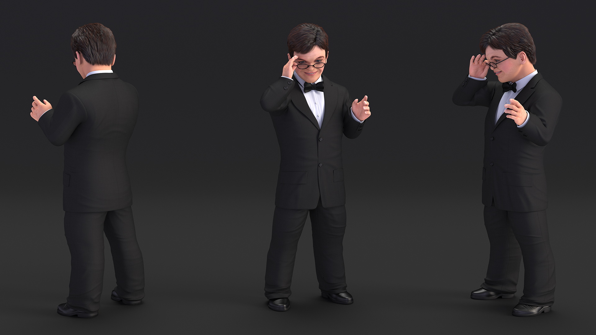 3D model Character Dwarf Man Wearing Formal Suit Rigged for Cinema 4D
