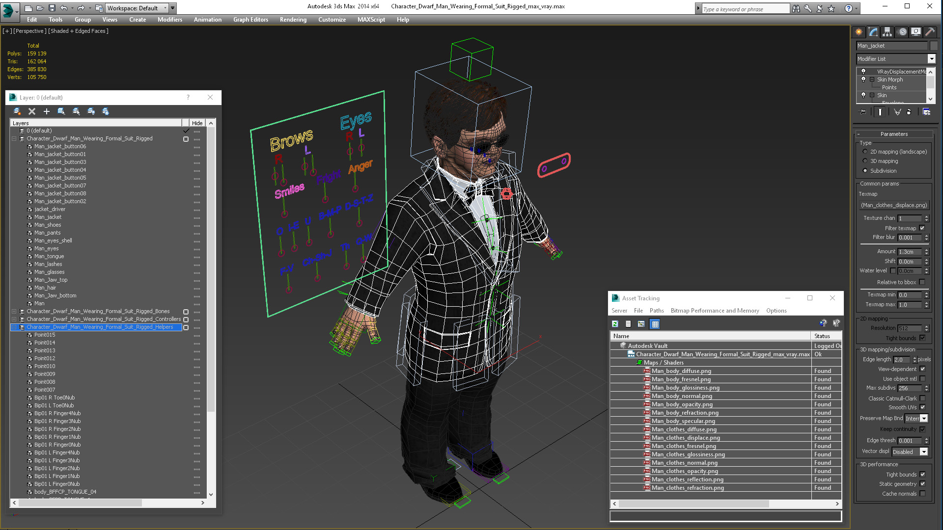 3D model Character Dwarf Man Wearing Formal Suit Rigged for Cinema 4D