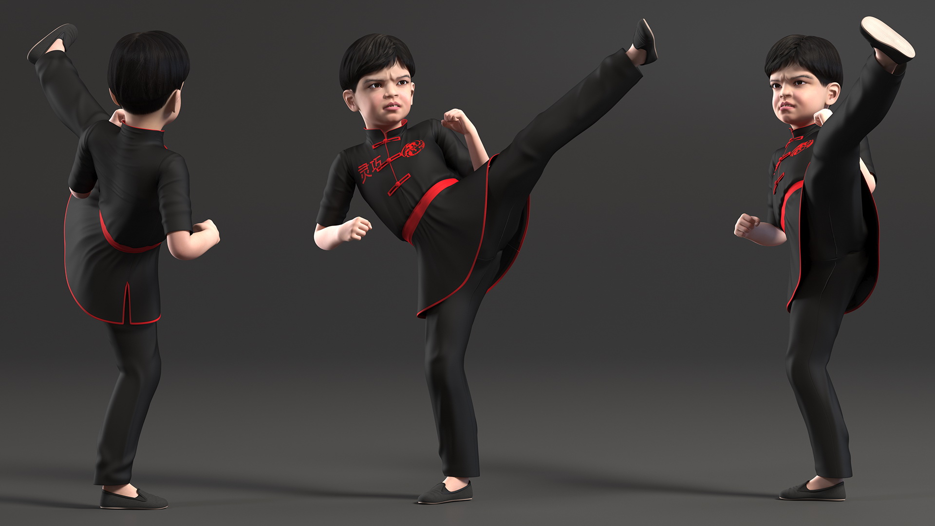 3D Asian Child Boy Kung Fu Kick model
