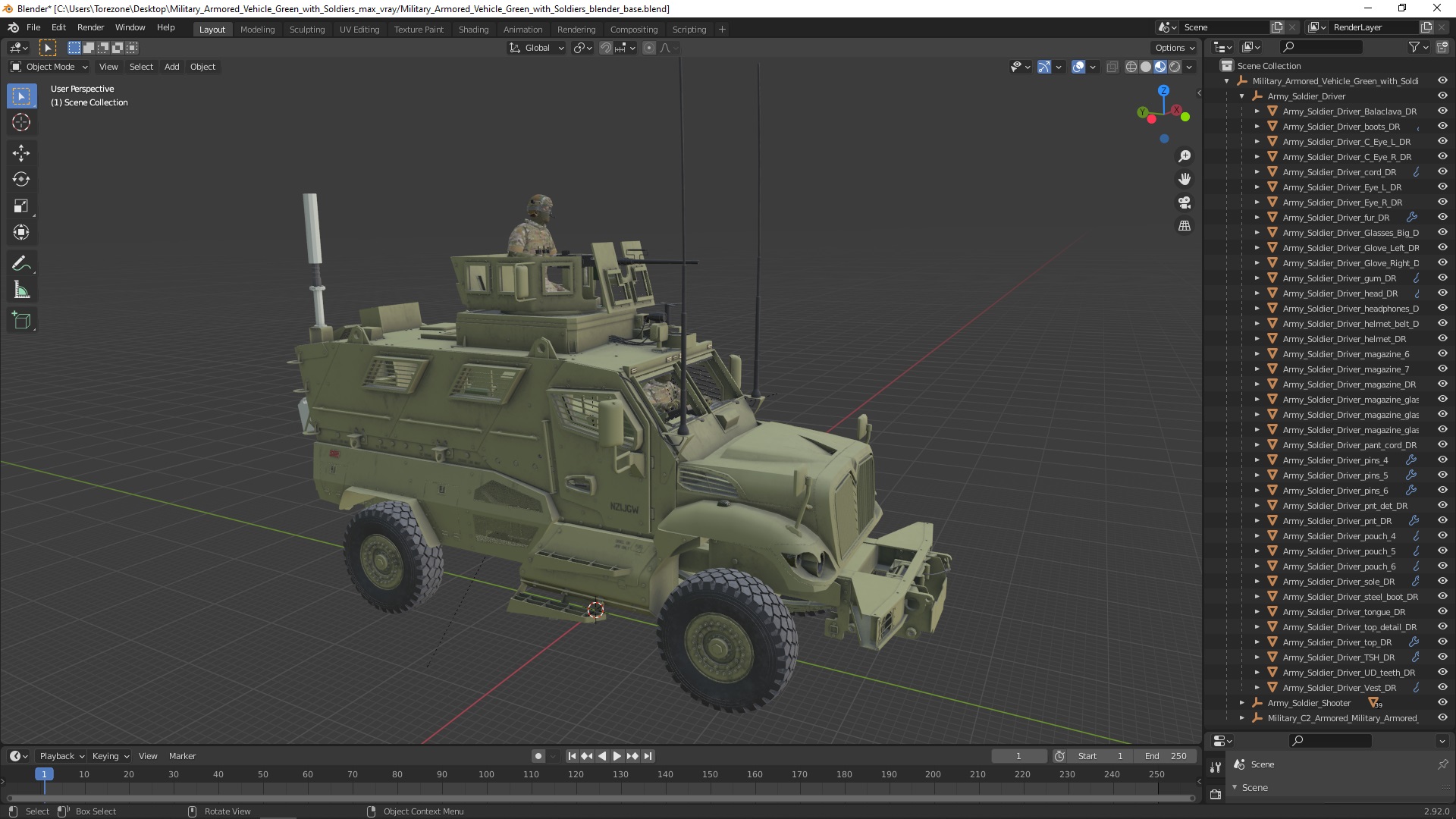 Military Armored Vehicle Green with Soldiers 3D model