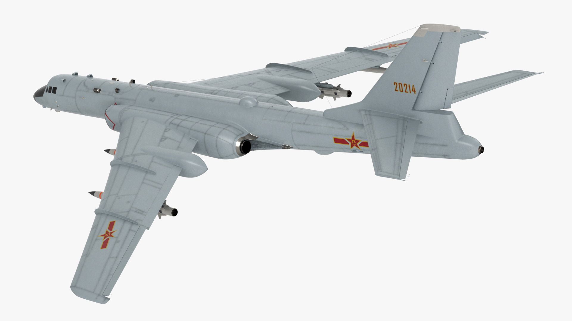 3D model Xian H-6 China Strategic Bomber with Weapon Maritime Strike Rigged for Cinema 4D