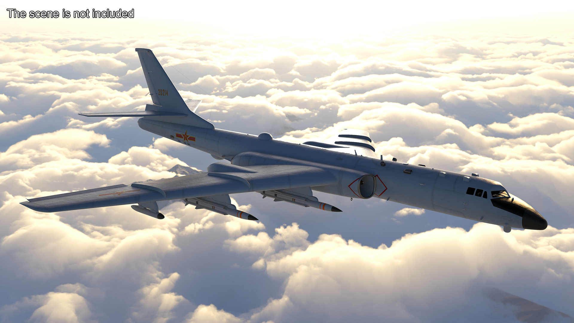 3D model Xian H-6 China Strategic Bomber with Weapon Maritime Strike Rigged for Cinema 4D
