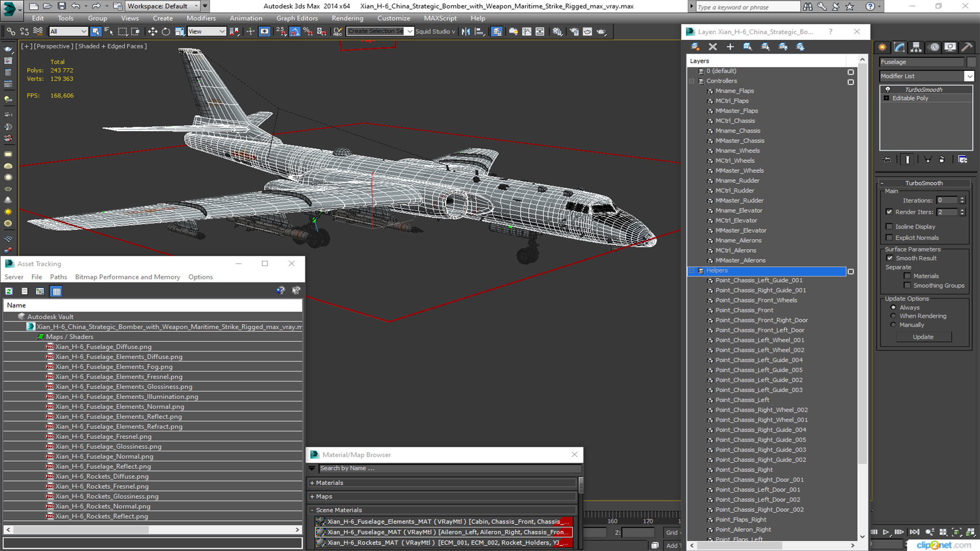 3D model Xian H-6 China Strategic Bomber with Weapon Maritime Strike Rigged for Cinema 4D