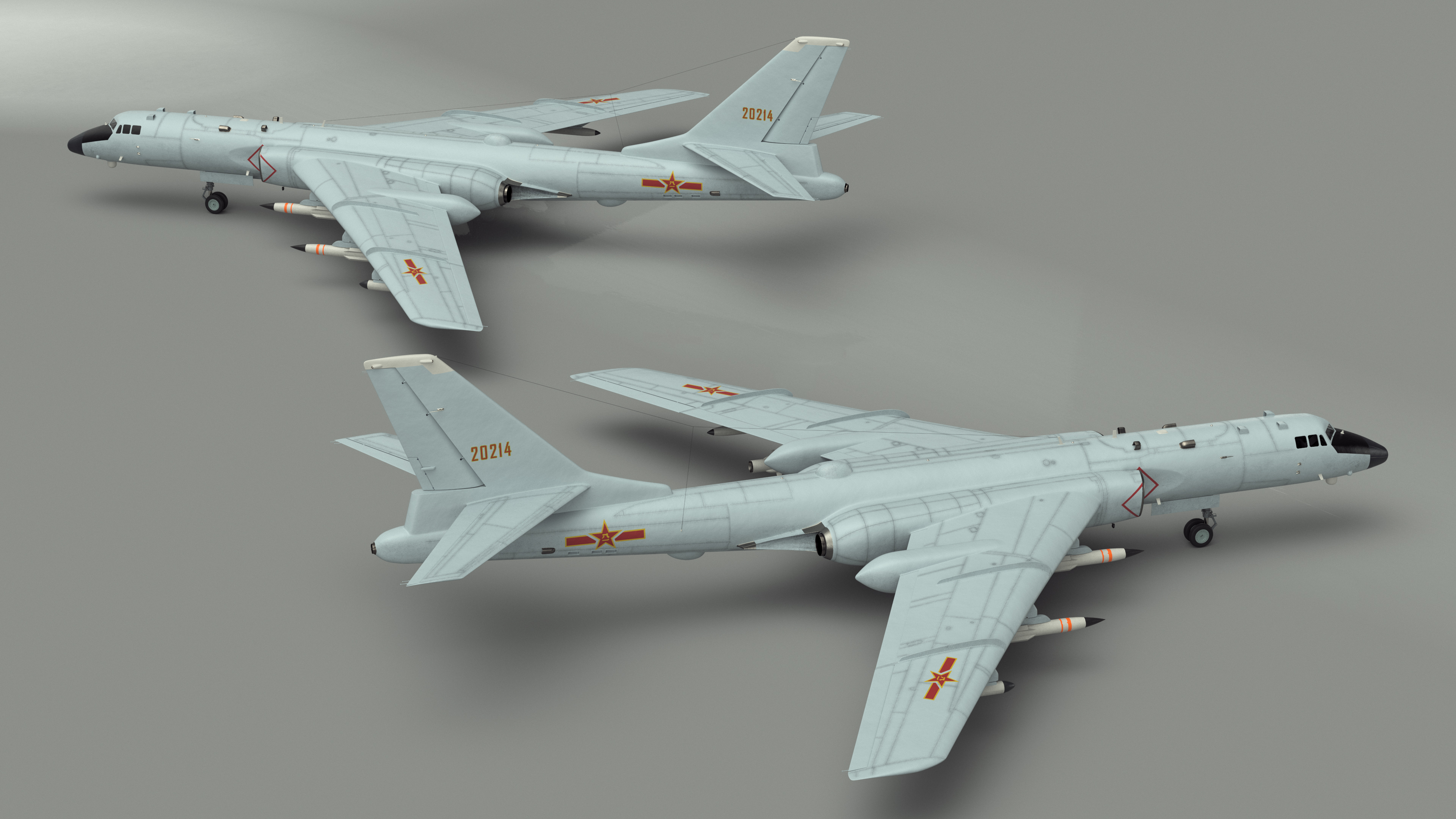 3D model Xian H-6 China Strategic Bomber with Weapon Maritime Strike Rigged for Cinema 4D