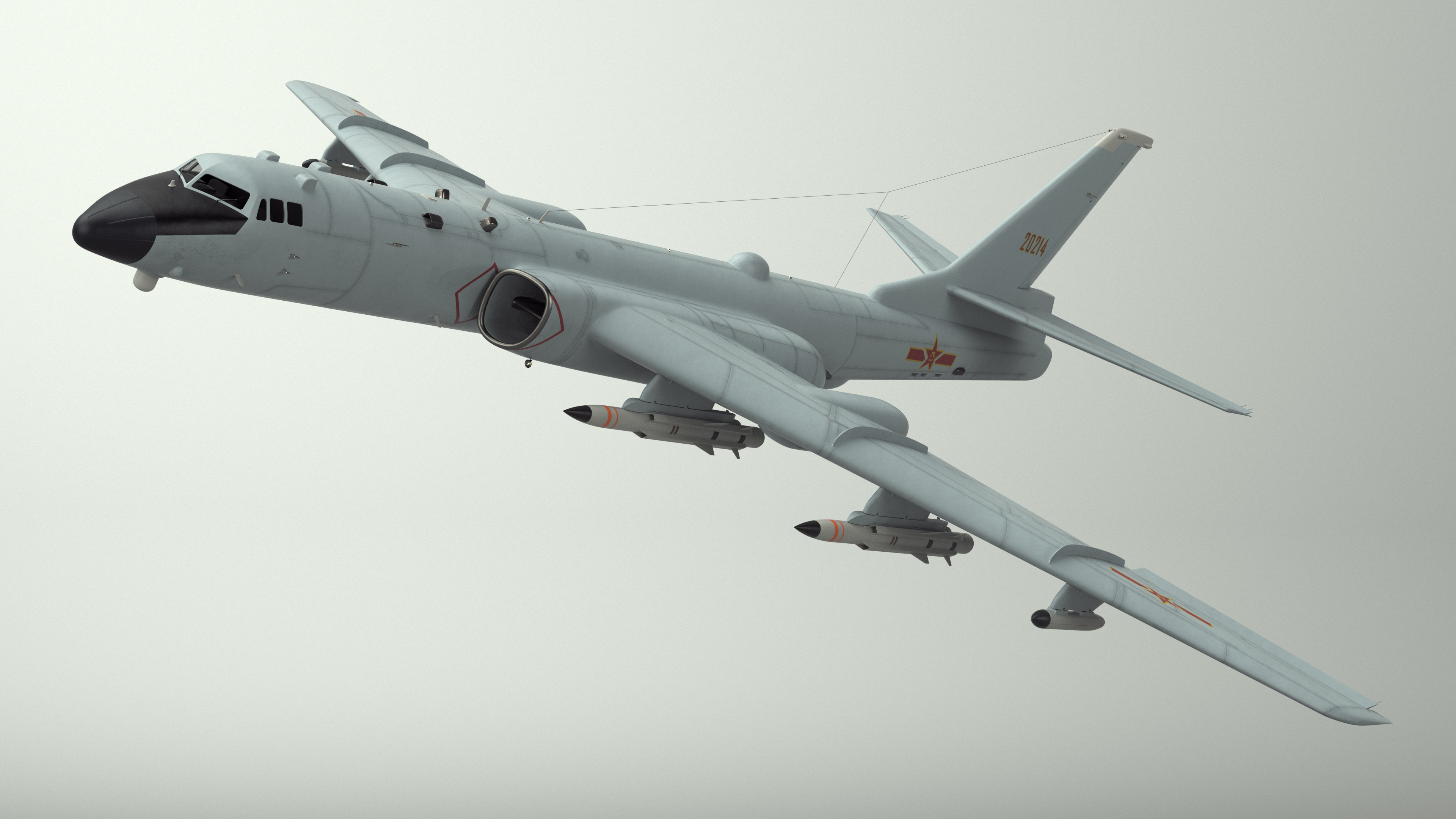 3D model Xian H-6 China Strategic Bomber with Weapon Maritime Strike Rigged for Cinema 4D