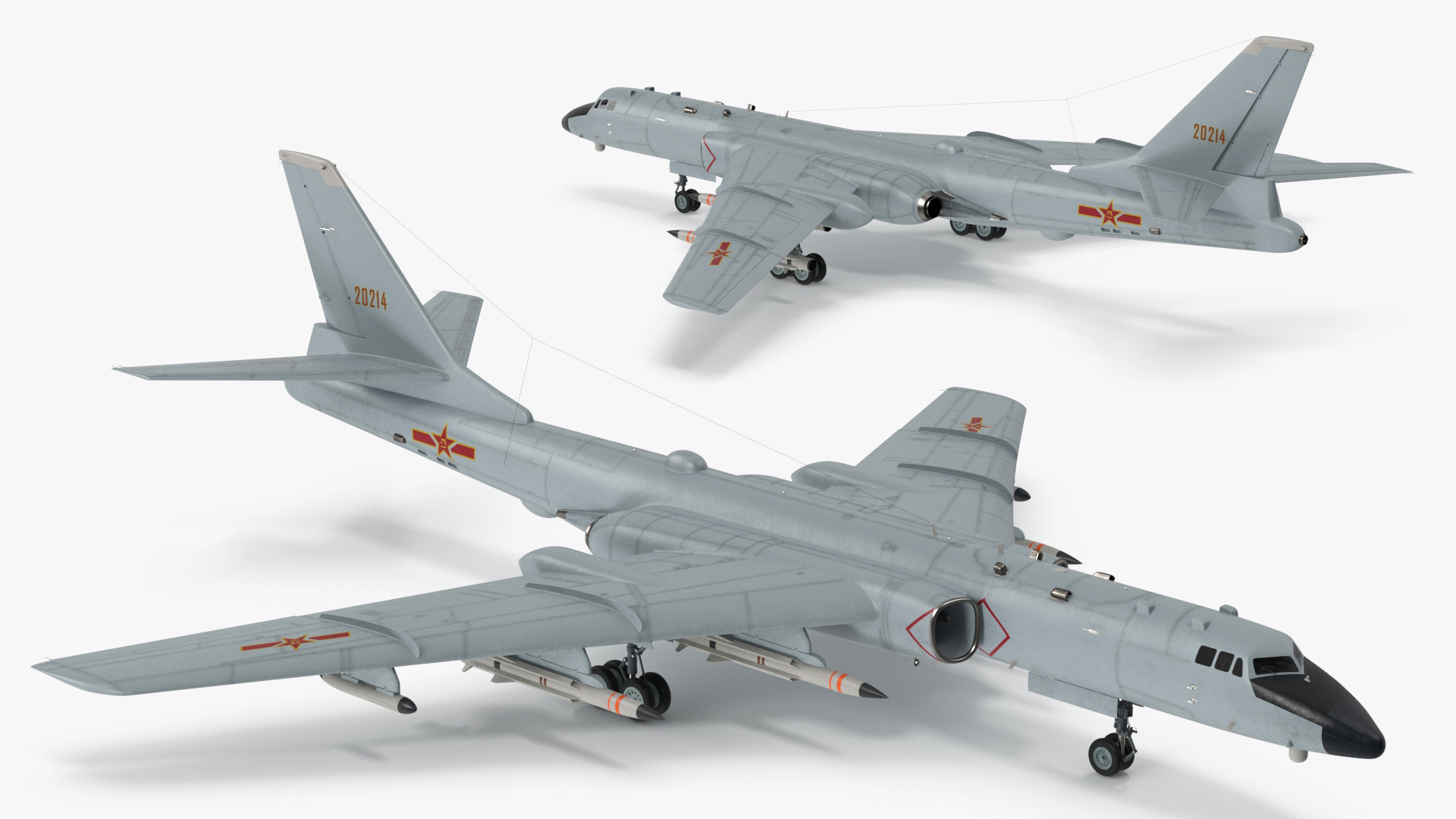 3D model Xian H-6 China Strategic Bomber with Weapon Maritime Strike Rigged for Cinema 4D