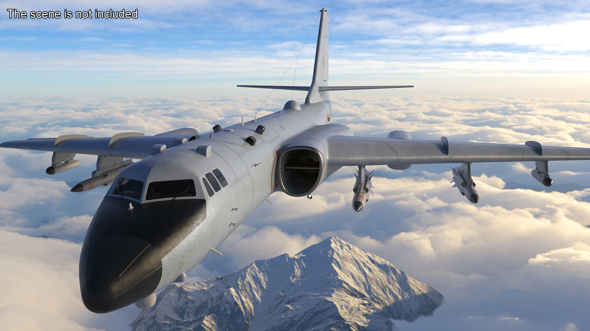 3D model Xian H-6 China Strategic Bomber with Weapon Maritime Strike Rigged for Cinema 4D