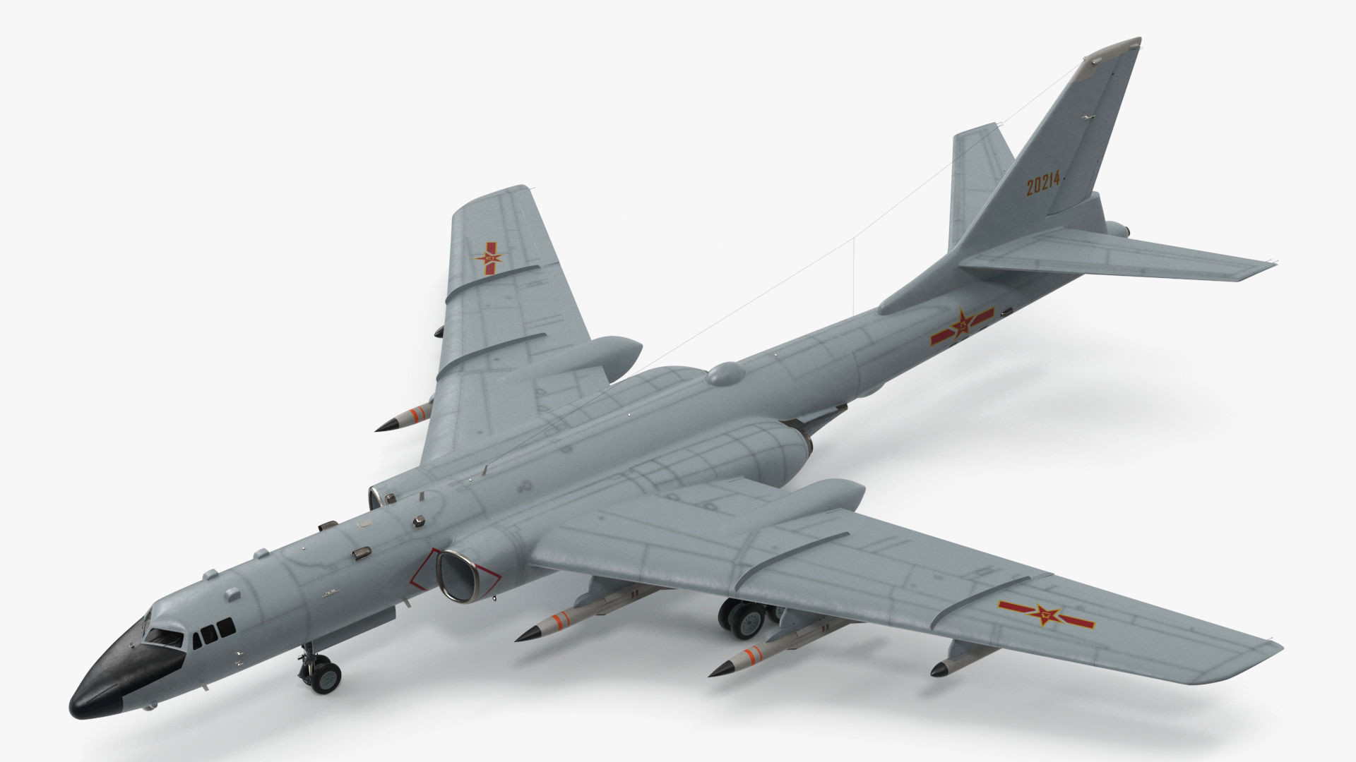 3D model Xian H-6 China Strategic Bomber with Weapon Maritime Strike Rigged for Cinema 4D