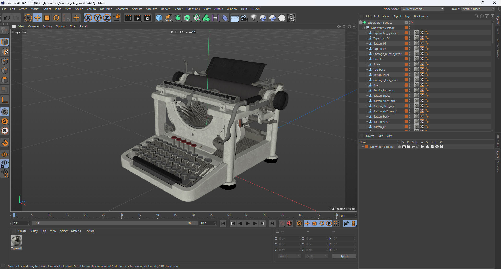 3D Typewriter Vintage model