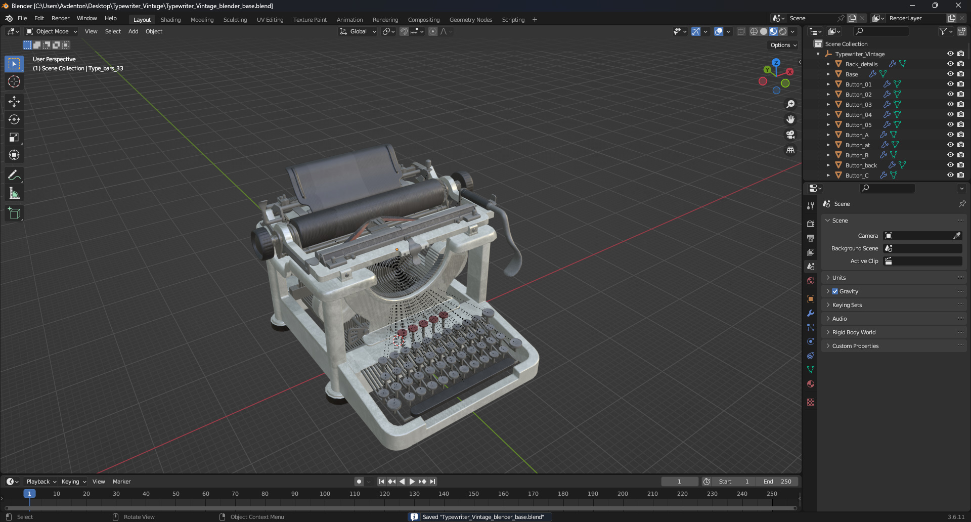 3D Typewriter Vintage model