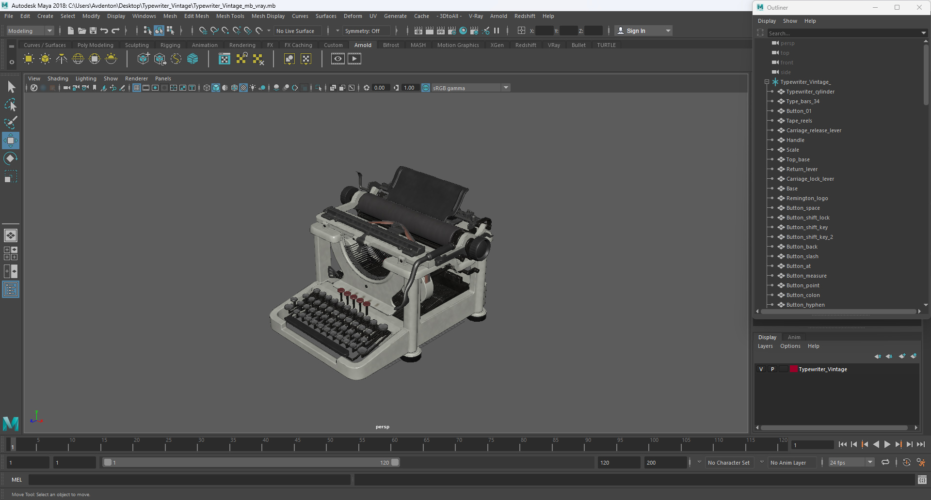 3D Typewriter Vintage model