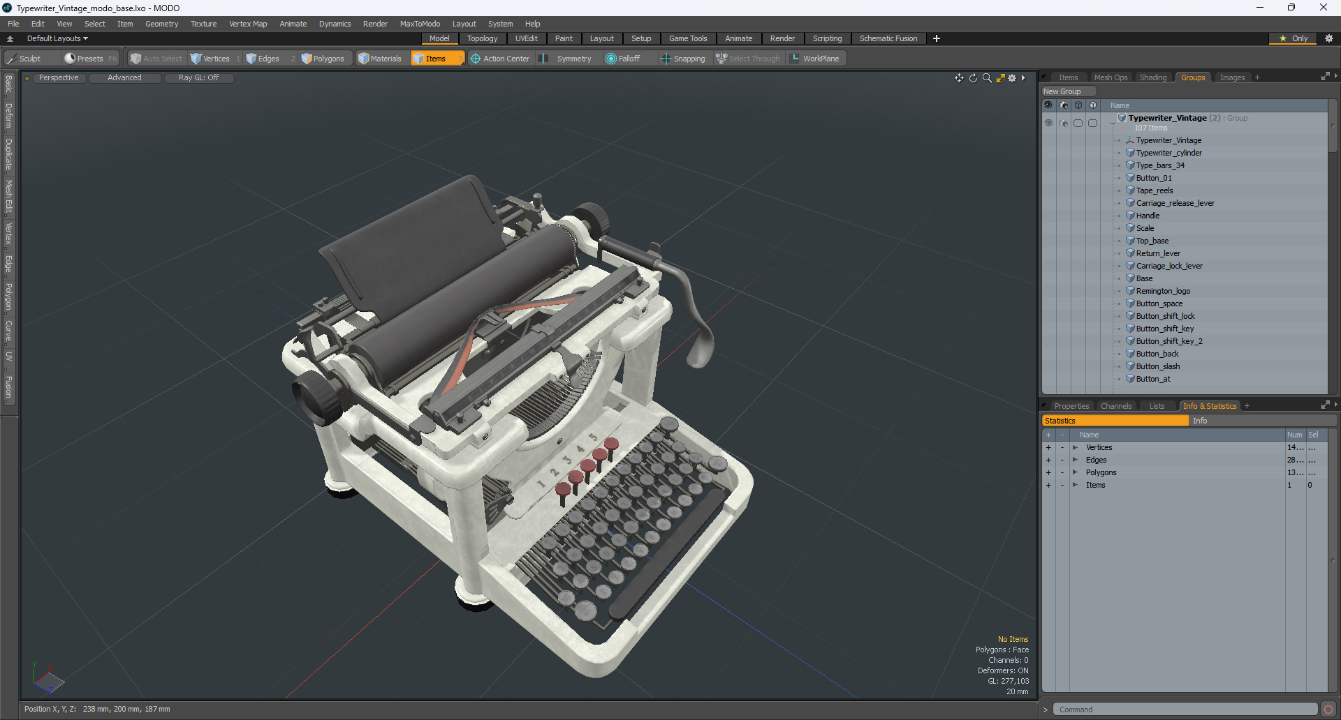 3D Typewriter Vintage model