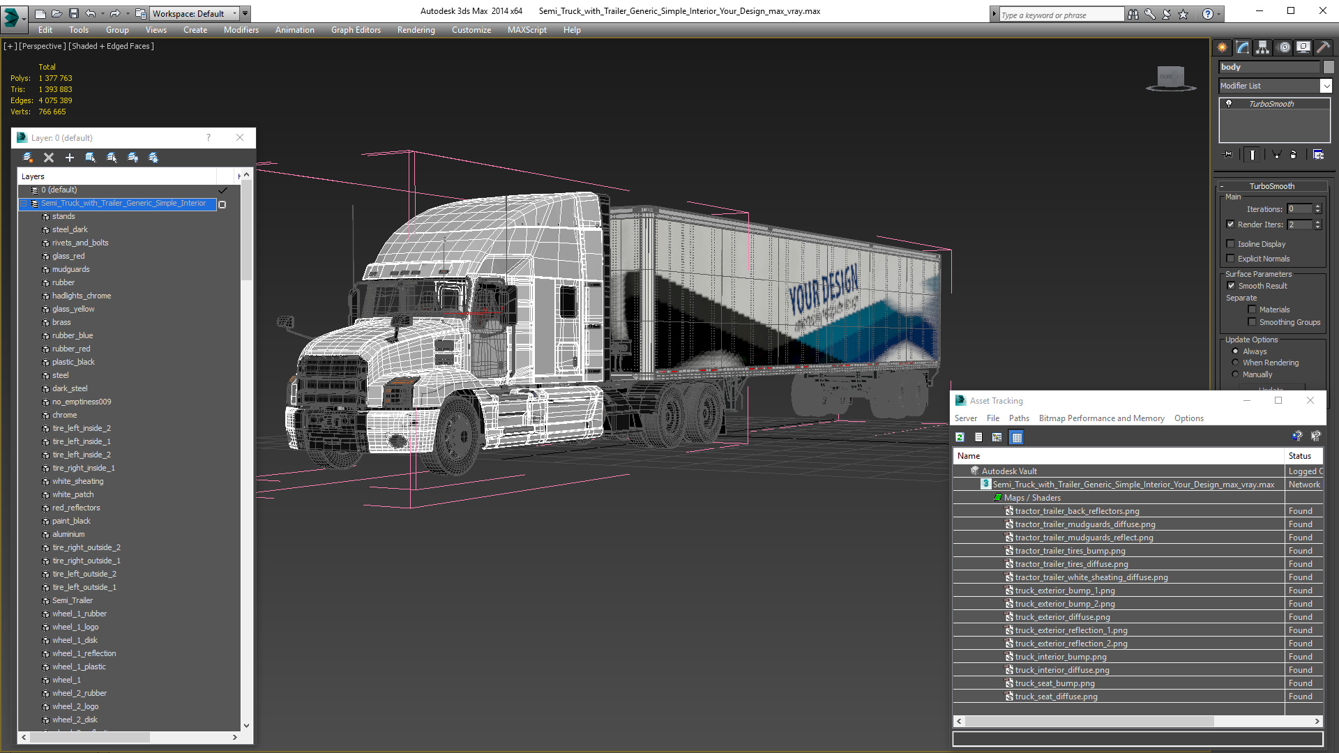 Semi Truck with Trailer Generic Simple Interior Your Design 3D model