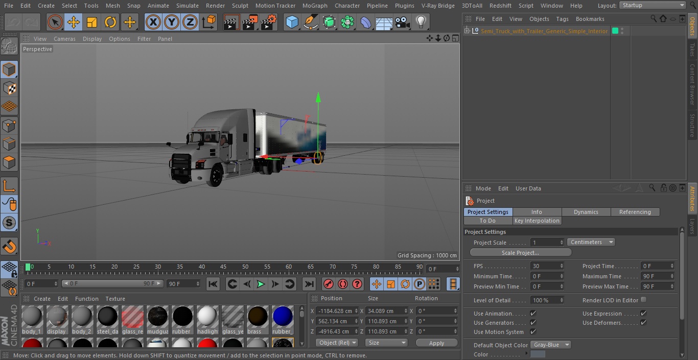 Semi Truck with Trailer Generic Simple Interior Your Design 3D model