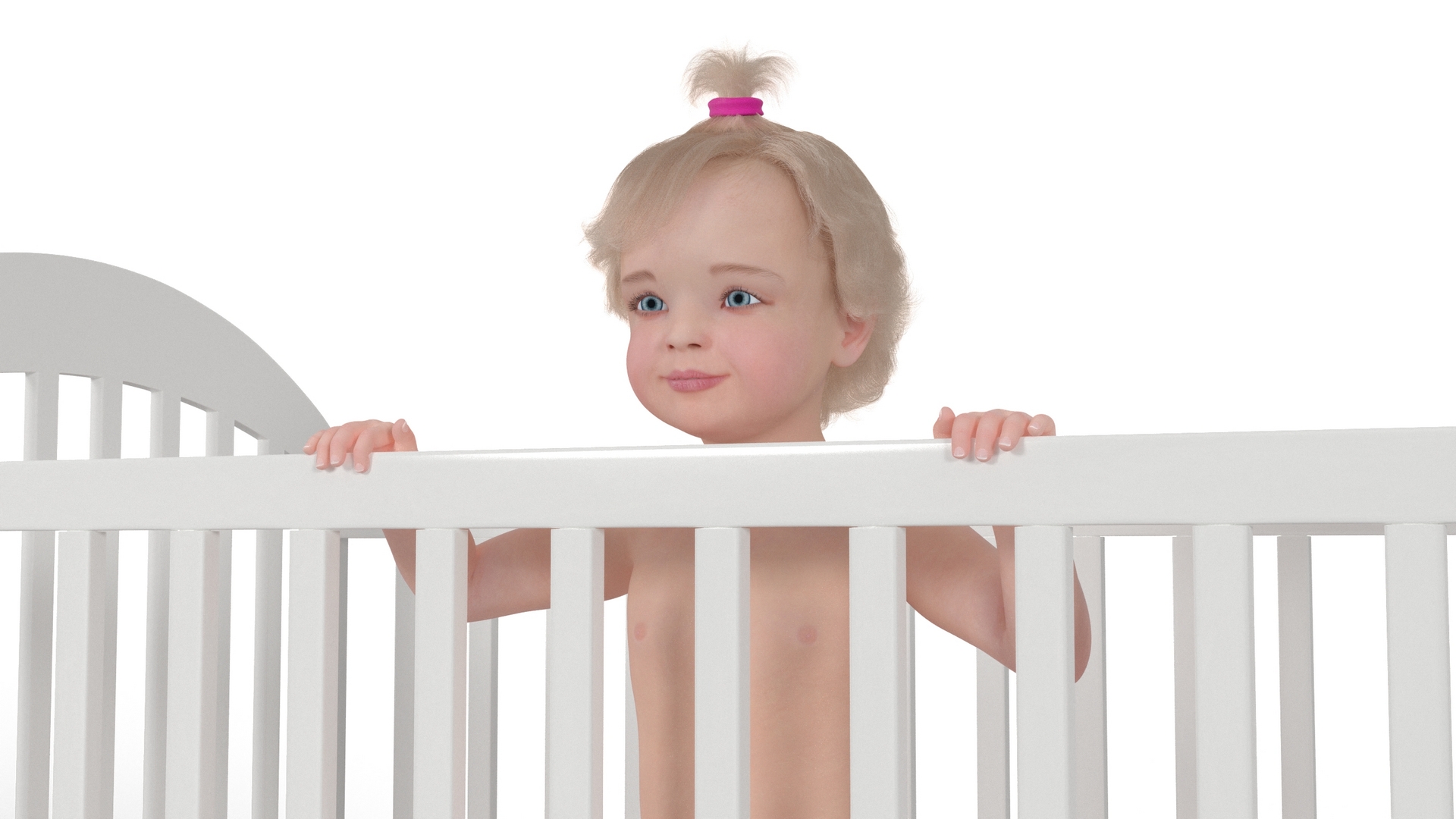 3D Little Girl in Bed Standing Fur