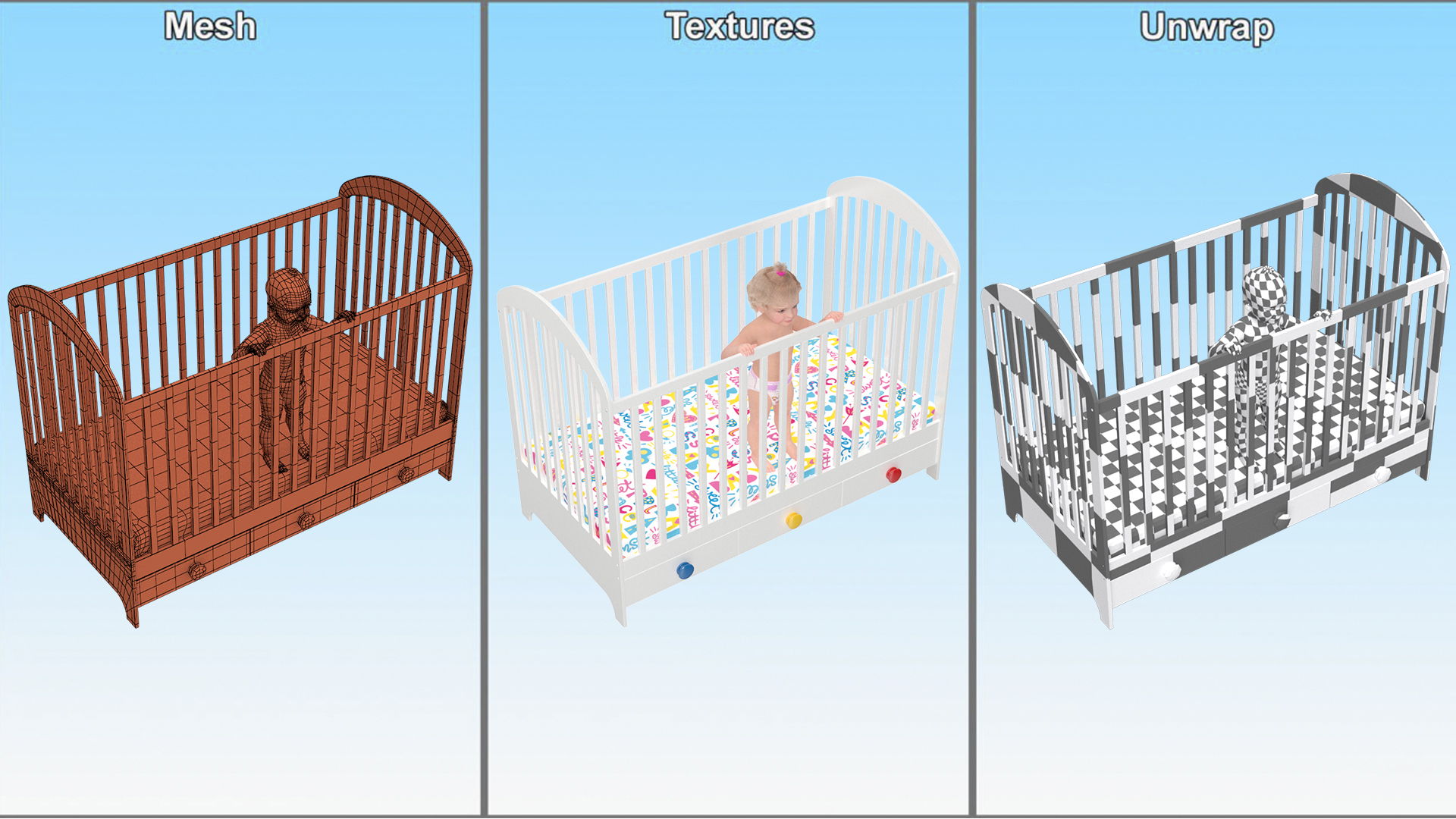 3D Little Girl in Bed Standing Fur