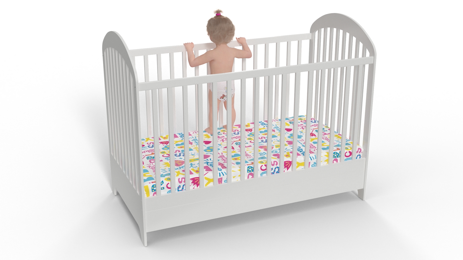 3D Little Girl in Bed Standing Fur