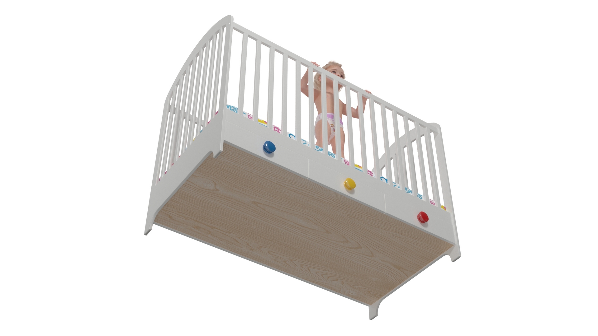 3D Little Girl in Bed Standing Fur