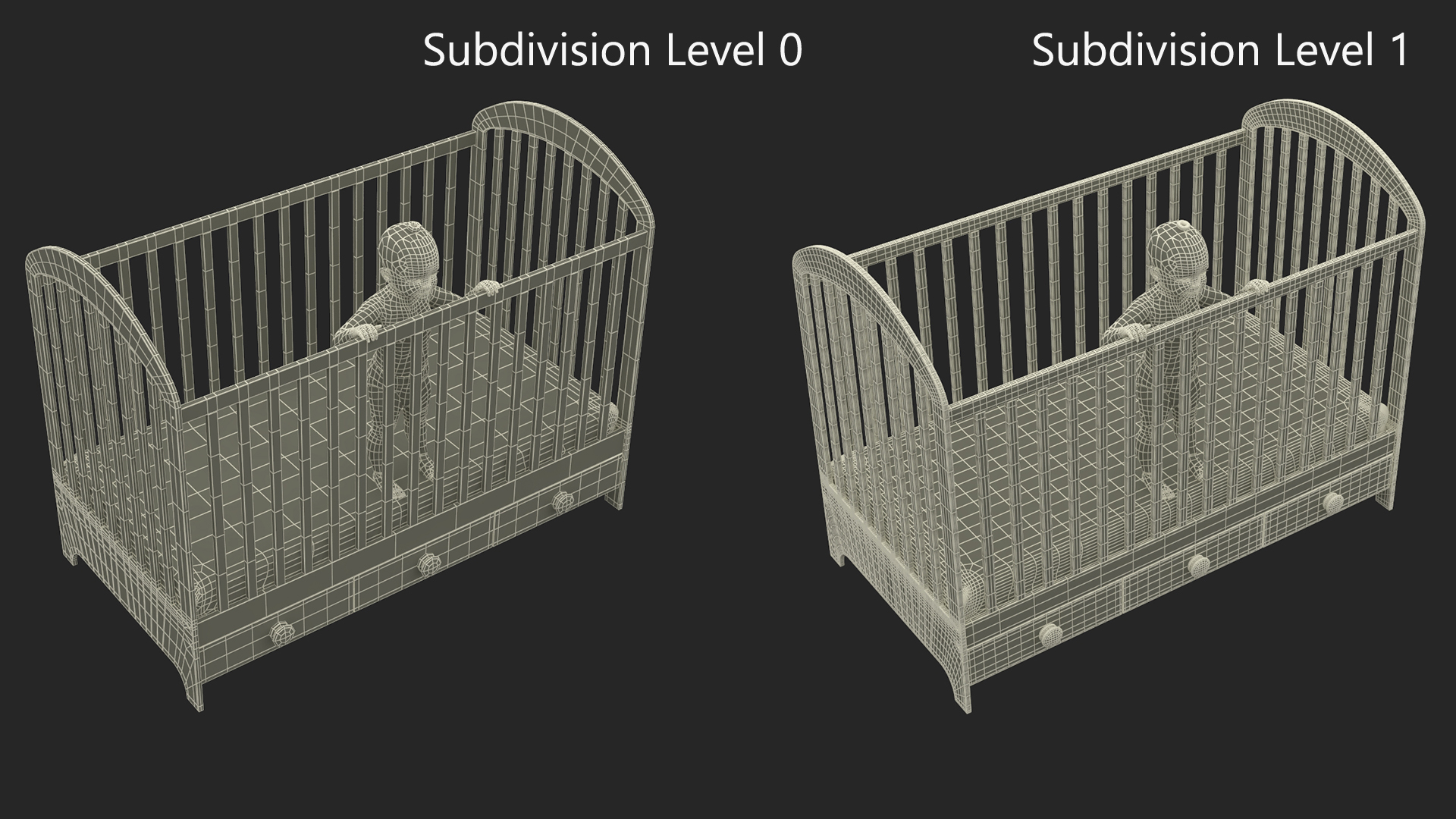 3D Little Girl in Bed Standing Fur