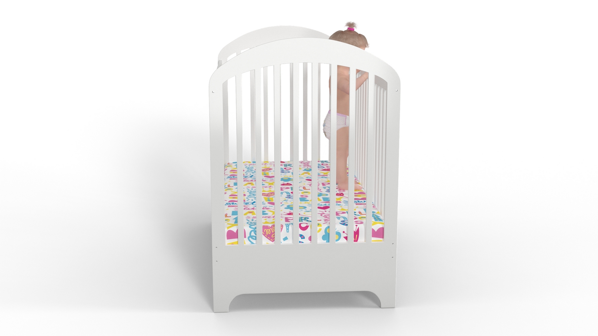 3D Little Girl in Bed Standing Fur