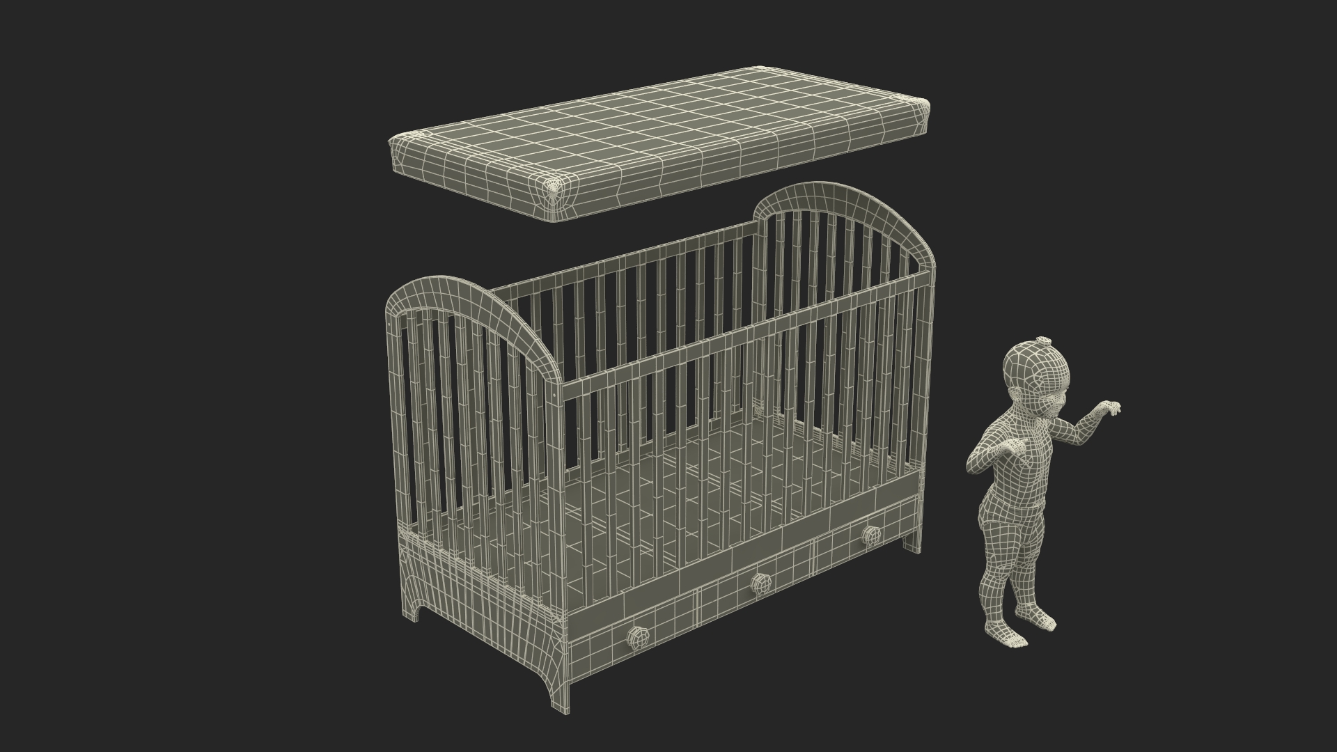 3D Little Girl in Bed Standing Fur