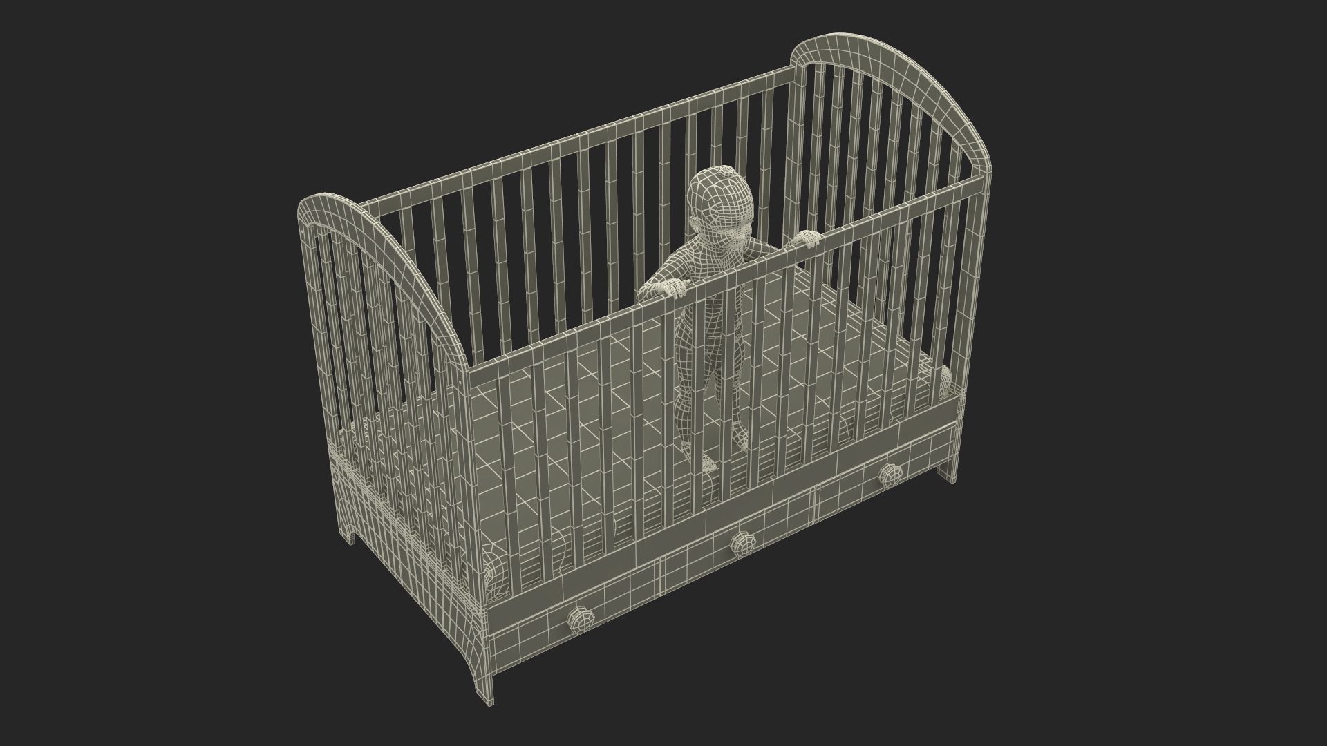 3D Little Girl in Bed Standing Fur